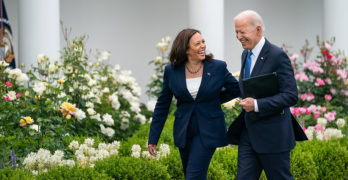 President Joe Biden, joined by Vice President Kamala Harris, after delivering remarks on the CDC’s updated guidance on mask wearing for vaccinated individuals Thursday, May 13, 2021, in the Rose Garden of the White House. (Official White House Photo by Adam Schultz)