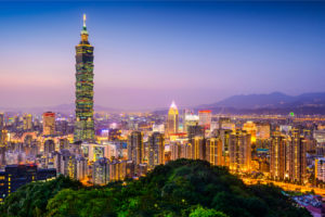 Taipei, Taiwan city skyline at twilight.